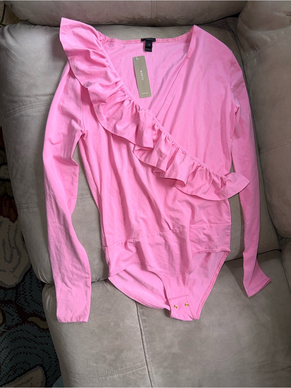 J. Crew Pink Ruffle Long-Sleeve Bodysuit NWT